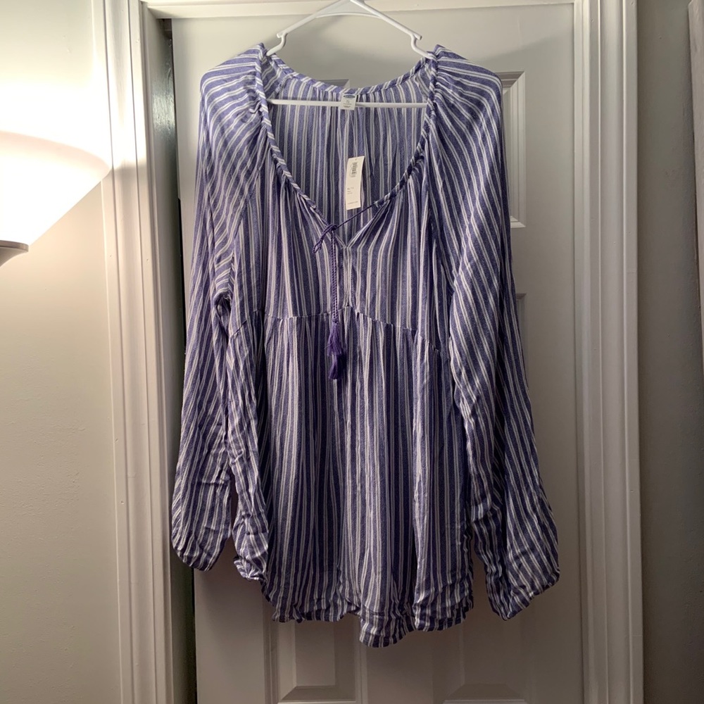 Long sleeved blue striped swing shirt NWT XLT